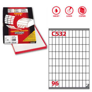 Etichetta adesiva C532 – permanente – 16,3×35,4 mm – 96 etichette per foglio – bianco- Markin – scatola 100 fogli A4