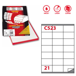 Etichetta adesiva C523 – permanente – 70×41 mm – 21 etichette per foglio – bianco – Markin – scatola 100 fogli A4