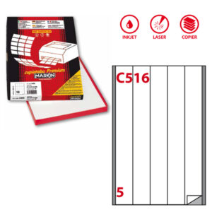 Etichetta adesiva C516 – permanente – 40×297 mm – 5 etichette per foglio – bianco – Markin – scatola 100 fogli A4