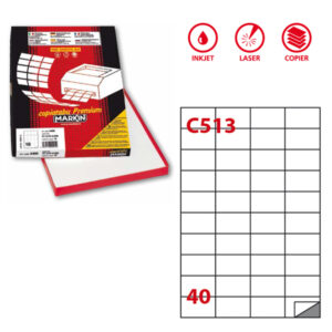 Etichetta adesiva C513 – permanente – 52,5×29,7 mm – 40 etichette per foglio – bianco – Markin – scatola 100 fogli A4