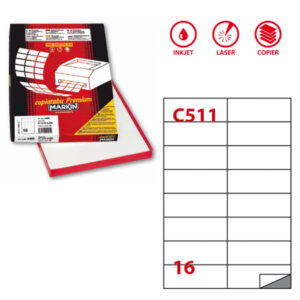 Etichetta adesiva C511 – permanente – 105×37,12 mm – 16 etichette per foglio – bianco – Markin – scatola 100 fogli A4