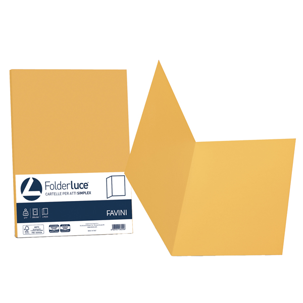 Cartelline semplici Luce – 200 gr – 25×34 cm – giallo oro – Favini – conf. 50 pezzi