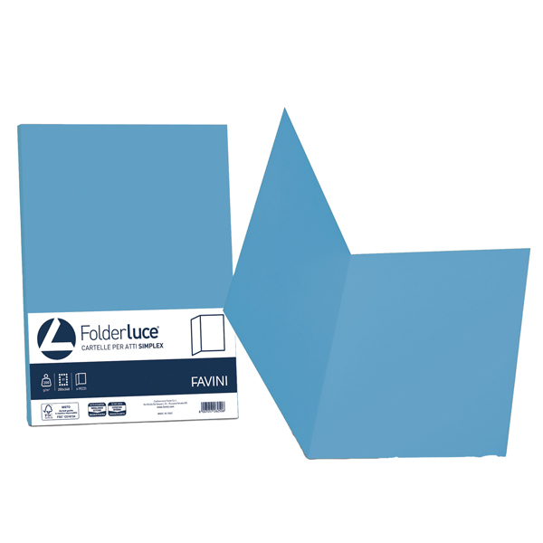 Cartelline semplici Luce – 200 gr – 25×34 cm – azzurro – Favini – conf. 50 pezzi