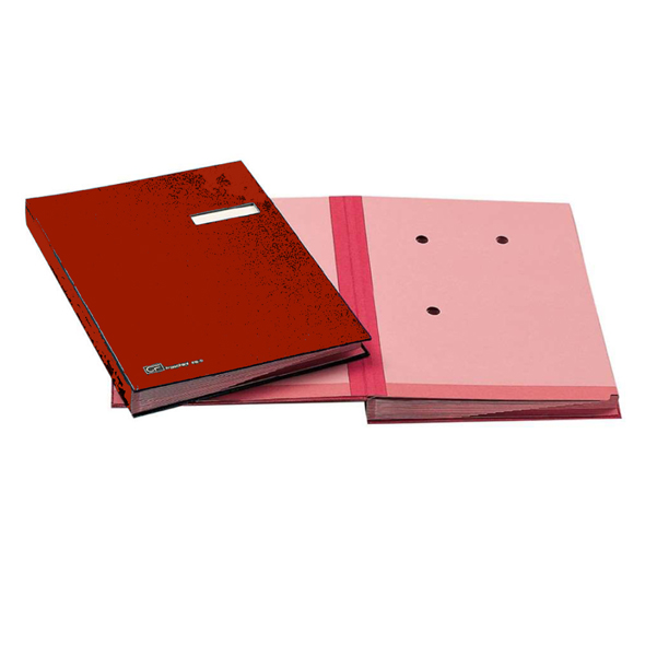 Libro firma – 18 intercalari – con porta etichette – 24×34 cm – rosso – Fraschini