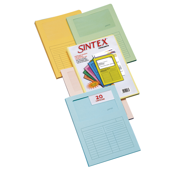 Cartelline a L con finestra Sintex – cartoncino 120 gr – 22×31 cm – mix 5 colori – Blasetti – conf. 20 pezzi