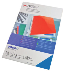 Copertine HiGloss per rilegatura – A4 – cartoncino lucido – blu – 250 gr – GBC – conf. 100 pezzi