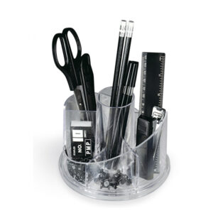 Desk set girevole portatutto – plexiglass – 13x16x12 cm – accessori inclusi – trasparente – Lebez