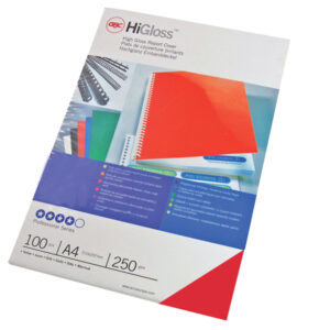 Copertine HiGloss per rilegatura – A4 – 250 gr – cartoncino lucido – rosso – GBC – conf. 100 pezzi