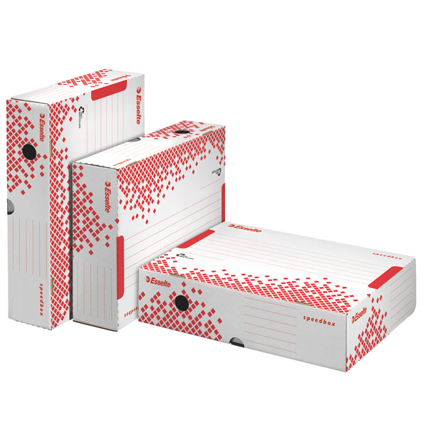 Scatola archivio Speedbox – dorso 8 cm – 35×25 cm – bianco e rosso – Esselte