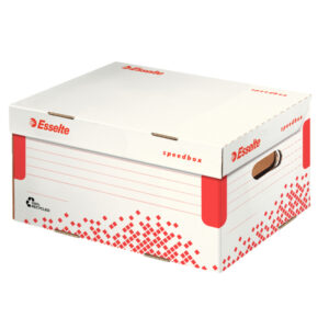 Scatola archivio Speedbox – dorso 8 cm – 35×25 cm – apertura totale – bianco e rosso –  Esselte