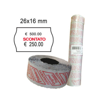 Rotolo da 1000 etichette a onda per Printex Smart 16/2616 – SCONTATO – 26×16 mm – adesivo permanente – bianco – Printex – pack 10 rotoli