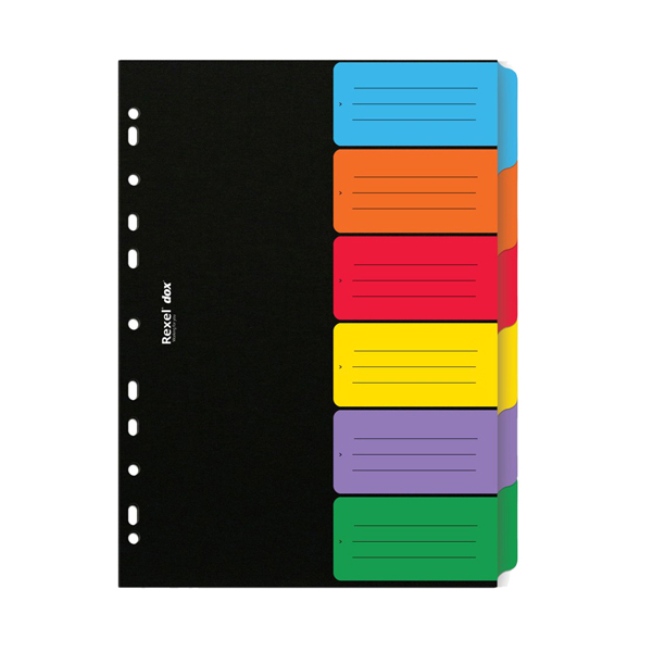 Separatore Dox – 6 tasti neutri colorati – cartoncino 240 gr – A4 – multicolore – Rexel
