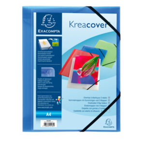 Cartella personalizzabile Kreacover  – con elastico – PP – 24×32 cm – blu trasparente – Exacompta