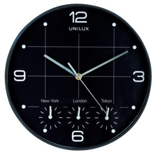 Orologio da parete 4 fusi on time – diametro 30 cm – nero – Unilux