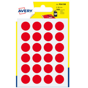 Etichetta adesiva tonda PSA – permanente – D 15 mm – rosso – Avery – blister 168 etichette