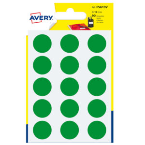 Etichetta adesiva tonda PSA – permanente – D 19 mm – verde – Avery – blister 90 etichette