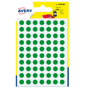 Etichetta adesiva tonda PSA – permanente – D 8 mm – verde – Avery – blister 420 etichette