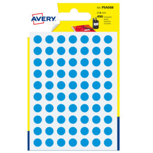 Etichetta adesiva tonda PSA – permanente – D 8 mm – blu – Avery – blister 420 etichette