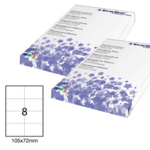 Etichetta adesiva – permanente – 105×72 mm – 8 etichette per foglio – bianco – Starline – conf. 100 fogli A4