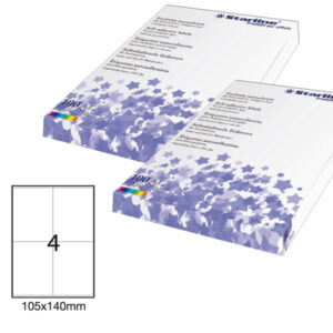 Etichetta adesiva – permanente – 105×140 mm – 4 etichette per foglio – bianco – Starline – conf. 100 fogli A4
