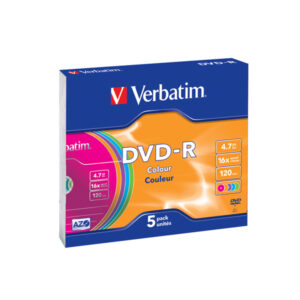 Verbatim – Scatola 5 DVD-R – slim Case – serigrafato colorato – 43557 – 4,7GB