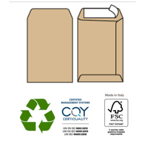 Busta sacco MULTI STRIP – avana – carta riciclata FSC  – strip adesivo – 230 x 330 mm – 100 gr – Pigna – conf. 500 pezzi