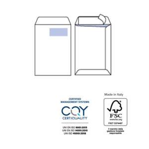 Busta sacco COMPETITOR FSC  – bianca – strip adesivo – con finestra – 230 x 330 mm – 100 gr – Pigna – conf. 500 pezzi