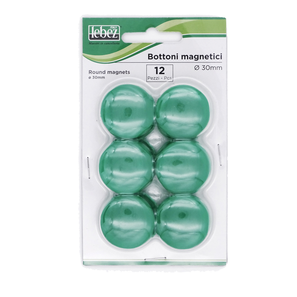 Bottoni magnetici – verde – diametro 30 mm – Lebez – blister 12 pezzi