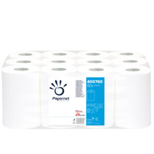 Asciugamani in rotolo mini Centrefeed – 2 veli – 18 gr – diametro 14,5 cm – 21 cm x 76,65 mt – 210 strappi – bianco – Papernet