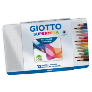 Pastello Supermina – mina 3,8 mm – colori assortiti – Giotto – astuccio in metallo 12 pezzi