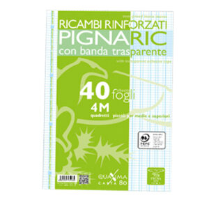 Ricambi forati rinforzati Pignaric – A4 – quadretto 4mm – 40 fogli – 80gr – Pigna