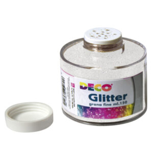 Barattolo Glitter  – grana fine – 150ml –  bianco/iride – DECO