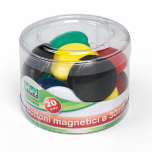 Bottoni magnetici tondi – diametro 30 mm – colori assortiti – Lebez – barattolo da 20 pezzi