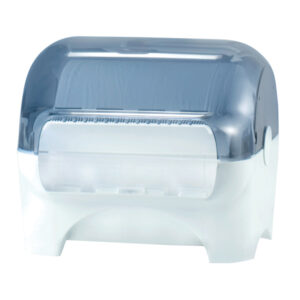 Dispenser carenato da banco Wiperbox per bobine asciugatutto – 34×31,5×36 cm – bianco/azzurro trasparente – Mar Plast