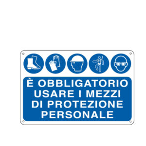 Cartello segnalatore – 30×20 cm – E’ OBBLIGATORIO USARE I MEZZI DI PROTEZIONE INDIVIDUALE – alluminio – Cartelli Segnalatori