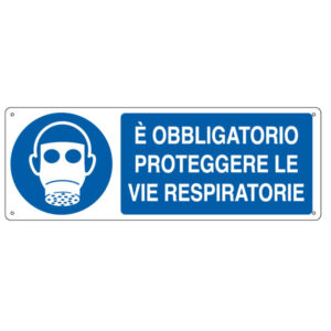 Cartello segnalatore – 35×12,5 cm – E’ OBBLIGATORIO PROTEGGERE LE VIE RESPIRATORIE – alluminio – Cartelli Segnalatori