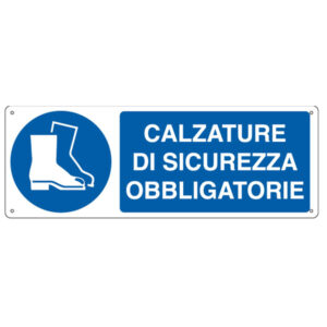 Cartello segnalatore – 35×12,5 cm – CALZATURE DI SICUREZZA OBBLIGATORIE – alluminio – Cartelli Segnalatori