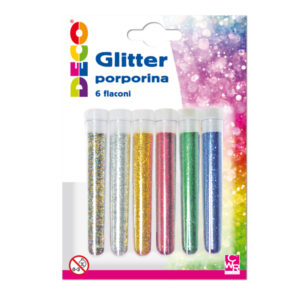 Glitter grana fine – 12ml – colori assortiti – DECO – blister 6 flaconi