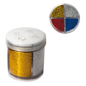 Glitter grana fine – 40 ml – barattolo dispenser – 4 colori assortiti – Deco