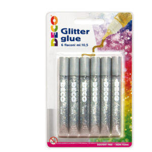 Blister colla glitter – 10,5 ml – argento – Deco – conf. 6 pezzi