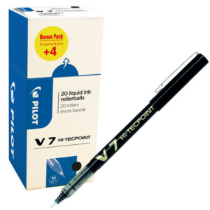 Roller con cappuccio Hi Tecpoint V7  – punta 0,7mm – nero  – Pilot – conf. 16 + 4 pezzi