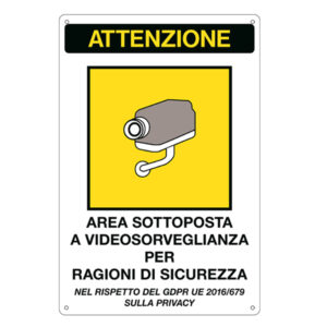 Cartello segnalatore – 20×30 cm – AREA SOTTOPOSTA A VIDEOSORVEGLIANZA – alluminio – Cartelli Segnalatori