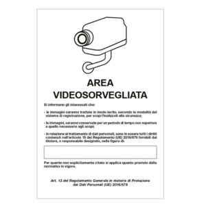 Cartello segnalatore – 20×30 cm – AREA VIDEOSORVEGLIATA CON REGISTRAZIONE – alluminio – Cartelli Segnalatori