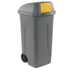 Bidone mobile Push – con coperchio – 49x54x95 cm – 100 L – grigio/giallo – Mobil Plastic