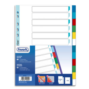 Divisori Neutri a 12  tacche – PP – A4 – colori assortiti – Favorit