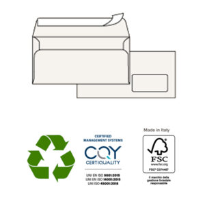 Busta KAMI STRIP – bianca – carta riciclata FSC  – con finestra  – 110 x 230 mm – 100 gr – Pigna – conf. 500 pezzi