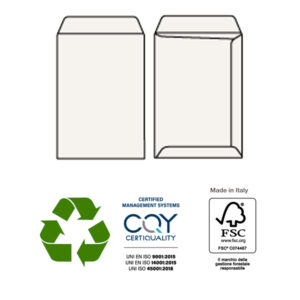 Busta sacco KAMI STRIP – bianca – carta riciclata FSC  – 162 x 229 mm – 100 gr – Pigna – conf. 500 pezzi