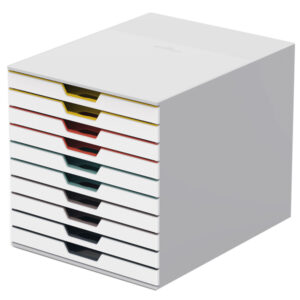 Cassettiera 10 cassetti colorati varicolor – bianco ghiaccio – 2,5cm – Durable