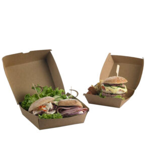 Scatole per hamburger Street Food in carta kraft – 16 x 16 x 9 cm – Leone – conf. 50 pezzi