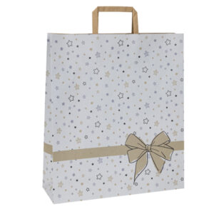 Shoppers – con maniglie piattina – carta – 22 x 10 x 29 cm – fantasia stellata – bianco – Mainetti Bags – conf. 25 pezzi